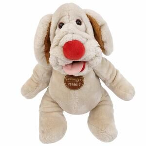 Vintage Ganz Wrinkles Dog Hand Puppet Plush Red Nose Floppy Ears 18”